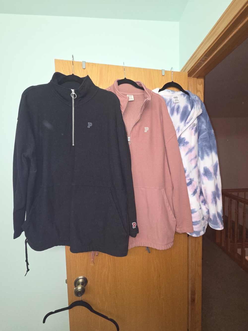 PINK Victoria's Secret Pullover Trio - Black, Dusty Rose, Tie-Dye Pink/Blue